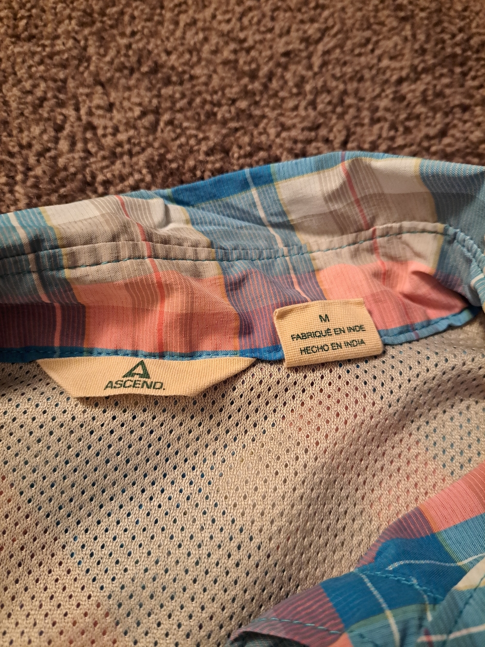 Ascend Lightweight Teal & Peach Plaid Casual Button-Down Shirt.Fishing,Hiking - Picture 6 of 9